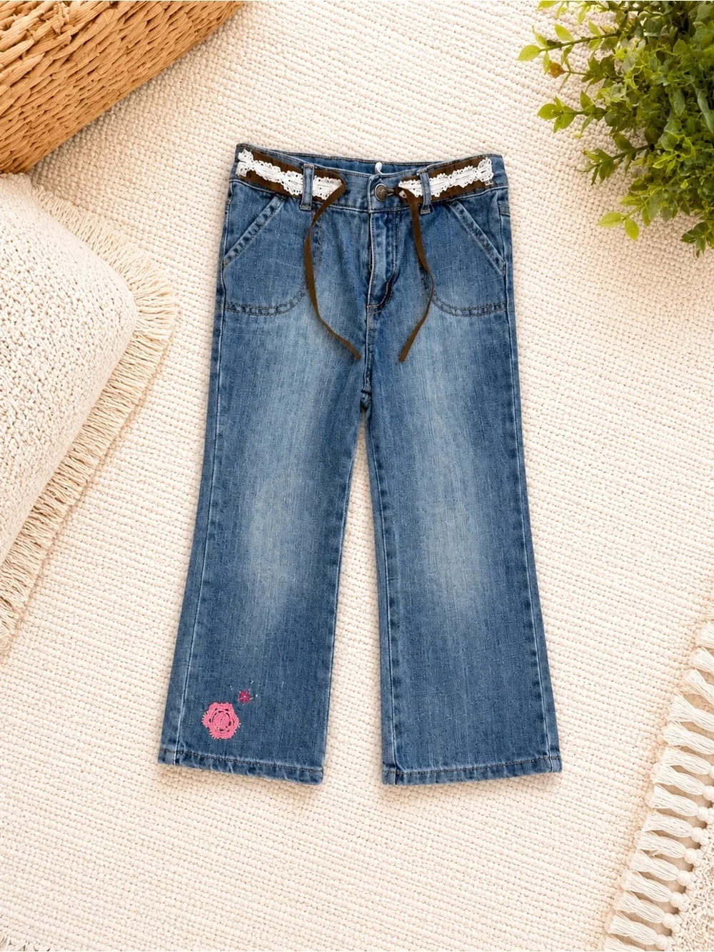 VTG y2k OshKosh B'gosh Toddler Girls Floral Embroidered Belted Jeans Boho 3T